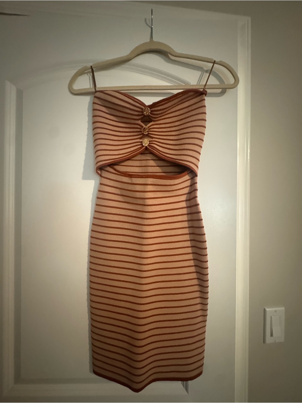 Windsor Striped Cutout Midi Dress in Blush and Rust